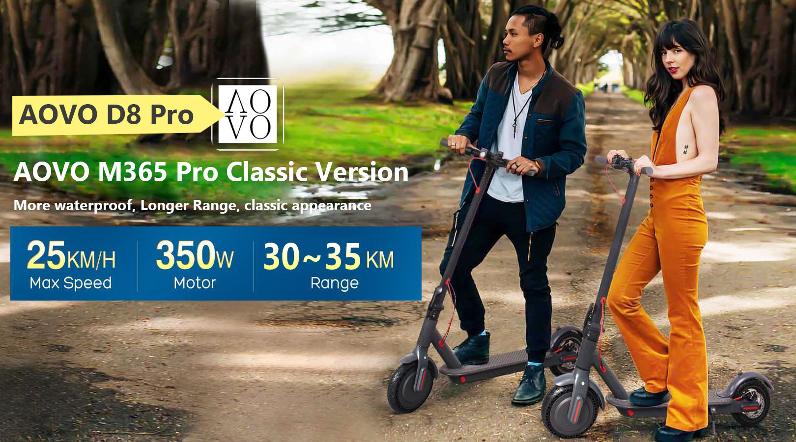 AOVO D8 PRO M365 E-Scooter 25km/h Max Speed,30km Range, Stylish